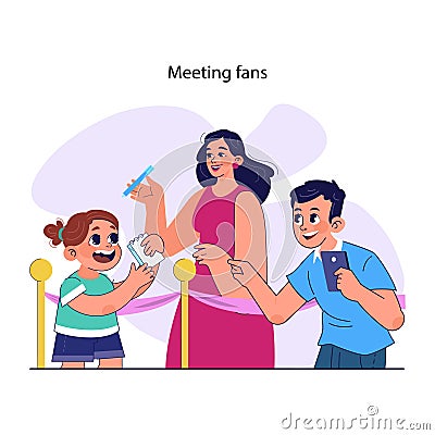 Celebrity routine. Movie or music star, famous person meeting Vector Illustration