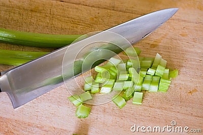 Celery Being Chopped Stock Photo