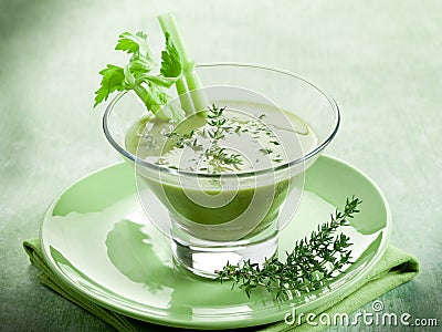 Celery cream soup with thymus Stock Photo