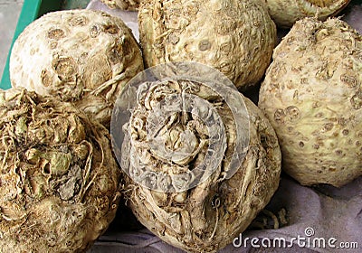 Celery roots at grocery store Stock Photo