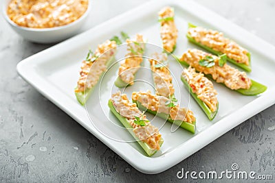 Celery sticks with pimento cheese Stock Photo