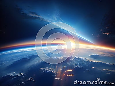 Celestial Awakening: Captivating Blue Sunrise Over Earth Stock Photo