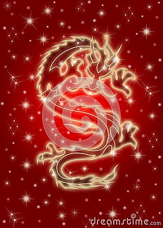 Celestial Chinese Dragon on Red Background Stock Photo