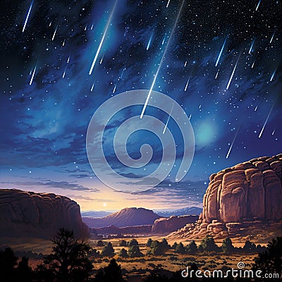 Celestial Fireworks: Capturing the Spectacle of Meteor Showers Cartoon Illustration