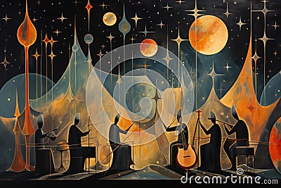 Celestial harpists, playing melodies that resonate through the heavens - Generative AI Stock Photo