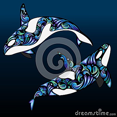 Celestial Orcas Vector Clipart Vector Illustration