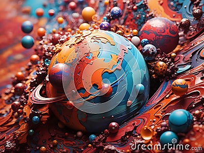 Celestial Palette: Vibrant Abstract Planetary Symphony Stock Photo