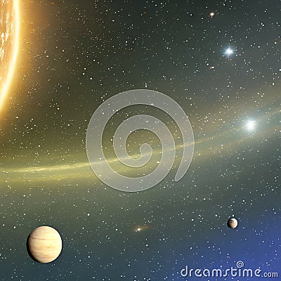 1914 Celestial Planetary System: A celestial and captivating background featuring a planetary system with orbiting planets, cosm Stock Photo