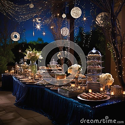 Celestial Soiree: A Reception Buffet Under the Stars Stock Photo