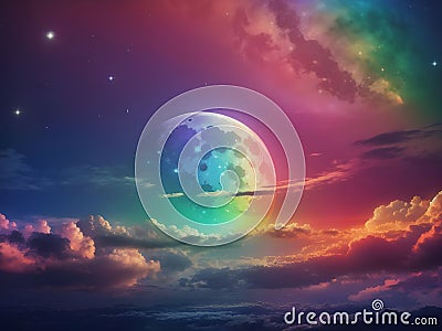 Celestial Spectrum: Mesmerizing Moonlit Sky Stock Photo