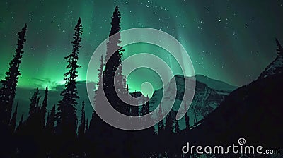 Celestial Splendor, Mesmerizing Light Display Over Boreal Trees. Generative Ai Stock Photo