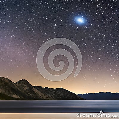 1534 Celestial Starry Sky: A celestial and captivating background featuring a night sky filled with stars, a crescent moon, and Stock Photo