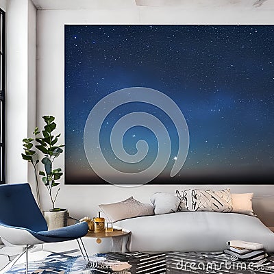 1534 Celestial Starry Sky: A celestial and captivating background featuring a night sky filled with stars, a crescent moon, and Stock Photo