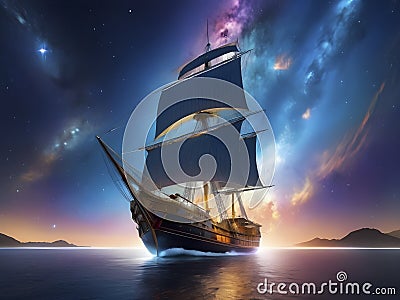 Celestial Symphony. The Dance of a Shimmering Solar Sailer. Stock Photo