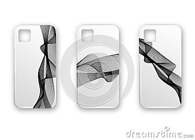 Set of white realistic phone case with smoke wave. Vector template of smart phone back view mockup on isolated background Vector Illustration