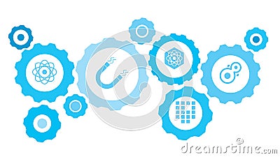 Cell, division gear blue icon set. Connected gears and vector icons for logistic, service, shipping, distribution, transport, Stock Photo