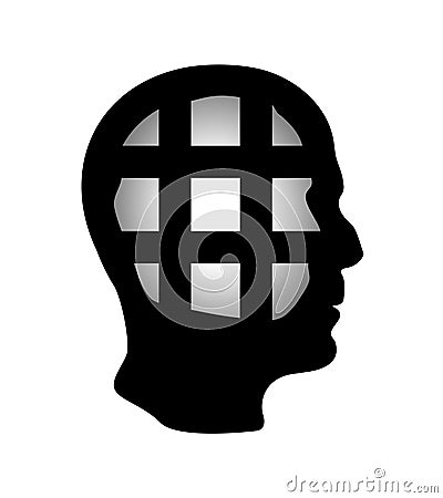 Cell in human head being in jail, struggle, lack of creativity, restrictions on the freedom of thought concept. Business concept Vector Illustration