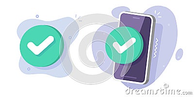 Cell phone check mark 3d icon vector graphic, checkmark tick confirm status mobile cellphone illustration, smartphone checkbox Vector Illustration