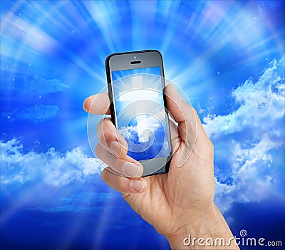 Cell Phone Christian Cross Stock Photo