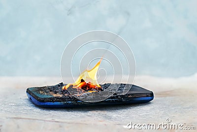 The cell phone erupted from careless handling Stock Photo