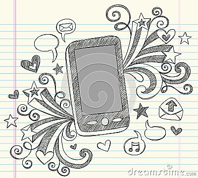 Cell Phone Sketchy Doodles PDA Vector Stock Photo