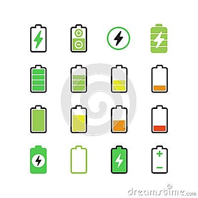 Cell phone, smartphone electric charge, battery energy vector icons Vector Illustration