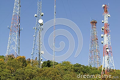 Cell phone towers line highway 95 North of Richmond Virginia Editorial Stock Photo