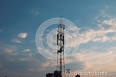 Cell site, cell tower or cellular base station for transmitting radio signals from cellular networks, telco tower, Stock Photo