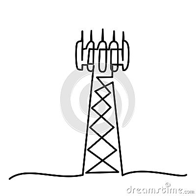 Cell Tower 5G base transceiver station. Continuous one line drawing Cartoon Illustration