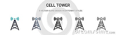 Cell tower icon in filled, thin line, outline and stroke style. Vector illustration of two colored and black cell tower vector Vector Illustration