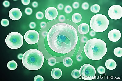 Cell under microscope. Life and biology, medicine scientific, molecular research dna. 3d illustration. Cartoon Illustration