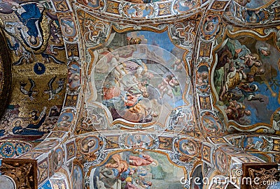 Celling of the famous church of Santa Maria dell`Ammiraglio in Palermo Editorial Stock Photo