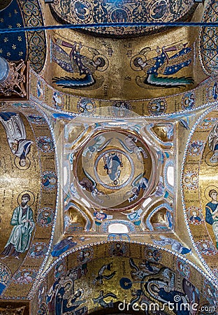 Celling of the famous church of Santa Maria dell`Ammiraglio in Palermo Editorial Stock Photo
