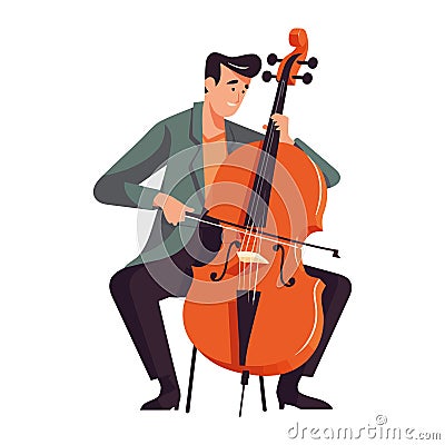 cellist playing classical music on stage with expertise Vector Illustration