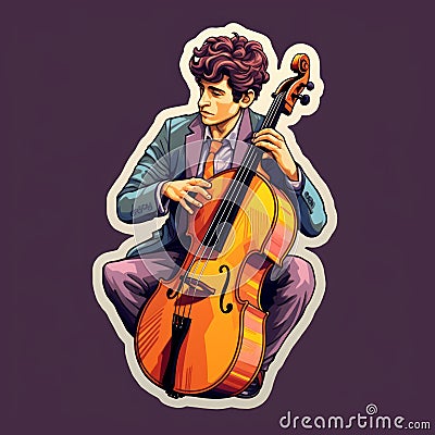 Cellist Playing Guitar Sticker Stock Photo