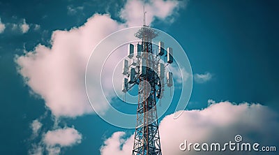 Cellphone tower, blue sky and clouds, Generative AI Stock Photo