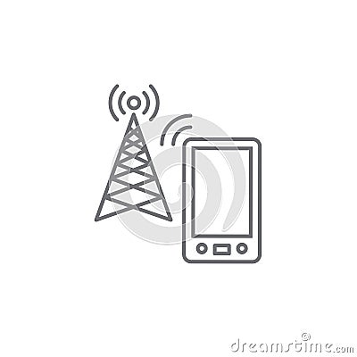 Cellphone tower icon with emitting pinging transmission waves Vector Illustration