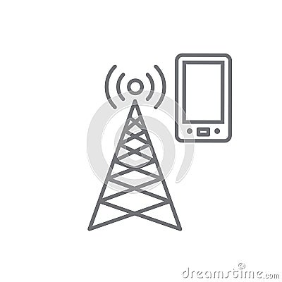 Cellphone tower icon with emitting pinging transmission waves Vector Illustration