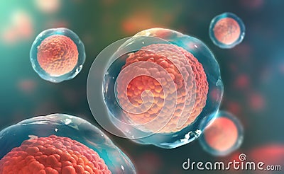 Cells of the body under a microscope. Research of stem cells Cartoon Illustration