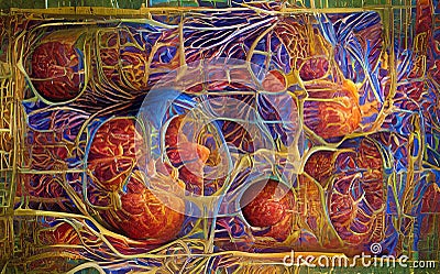 Cells Interactions- abstract colorful brush panting Stock Photo