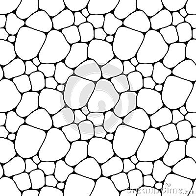 Cells seamless pattern. Hand drawn cracked pattern. Black and white stones background. Vector Illustration