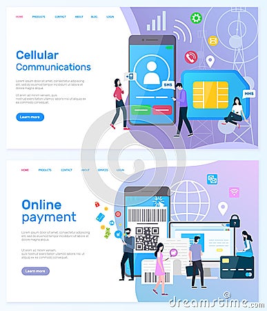 Cellular Communication and Online Payment Website Vector Illustration