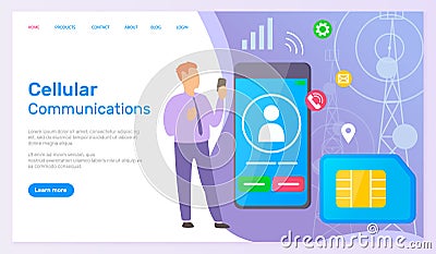 Cellular communication webpage concept of world global intercommunication with long distance Vector Illustration