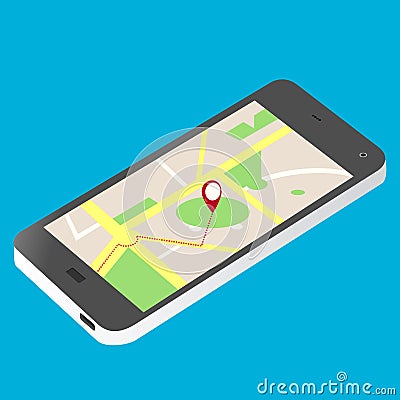 Cellular phone and map illustration isometric vector Vector Illustration