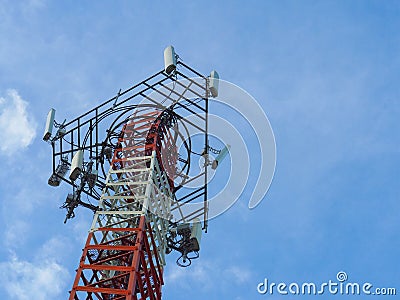 Cellular Signal Tower or Large antenna with broadcast equipment And the frequency bands in the concept of wireless communications Stock Photo