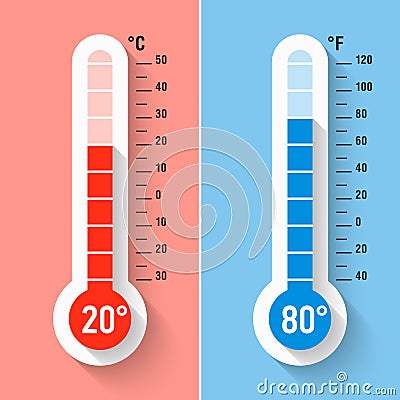 Celsius and Fahrenheit thermometers Vector Illustration