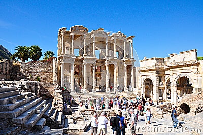 The Celsius Library in the ancient city of Ephesus. Izmir Turkey. Editorial Stock Photo