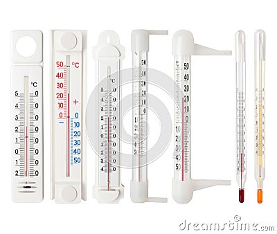 Set of thermometers isolated on white Stock Photo