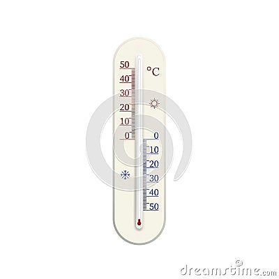 Celsius thermometer. Vector realistic outdoor dergree blank meter. Weather indicator. Graphic scalable illustration Cartoon Illustration