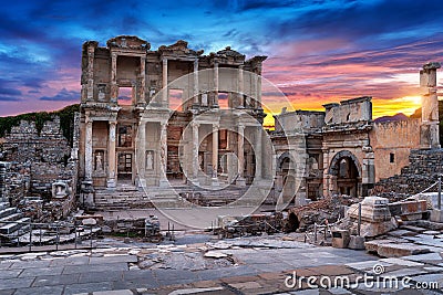 Celsus Library at Ephesus ancient city in Izmir, Turkey Stock Photo